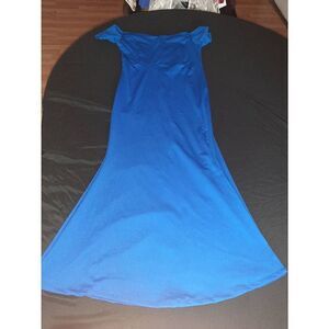 Medium Royal Blue Bateau Boat Neck Elegant Stretchy Maxi Dress Prom Bridesmaid